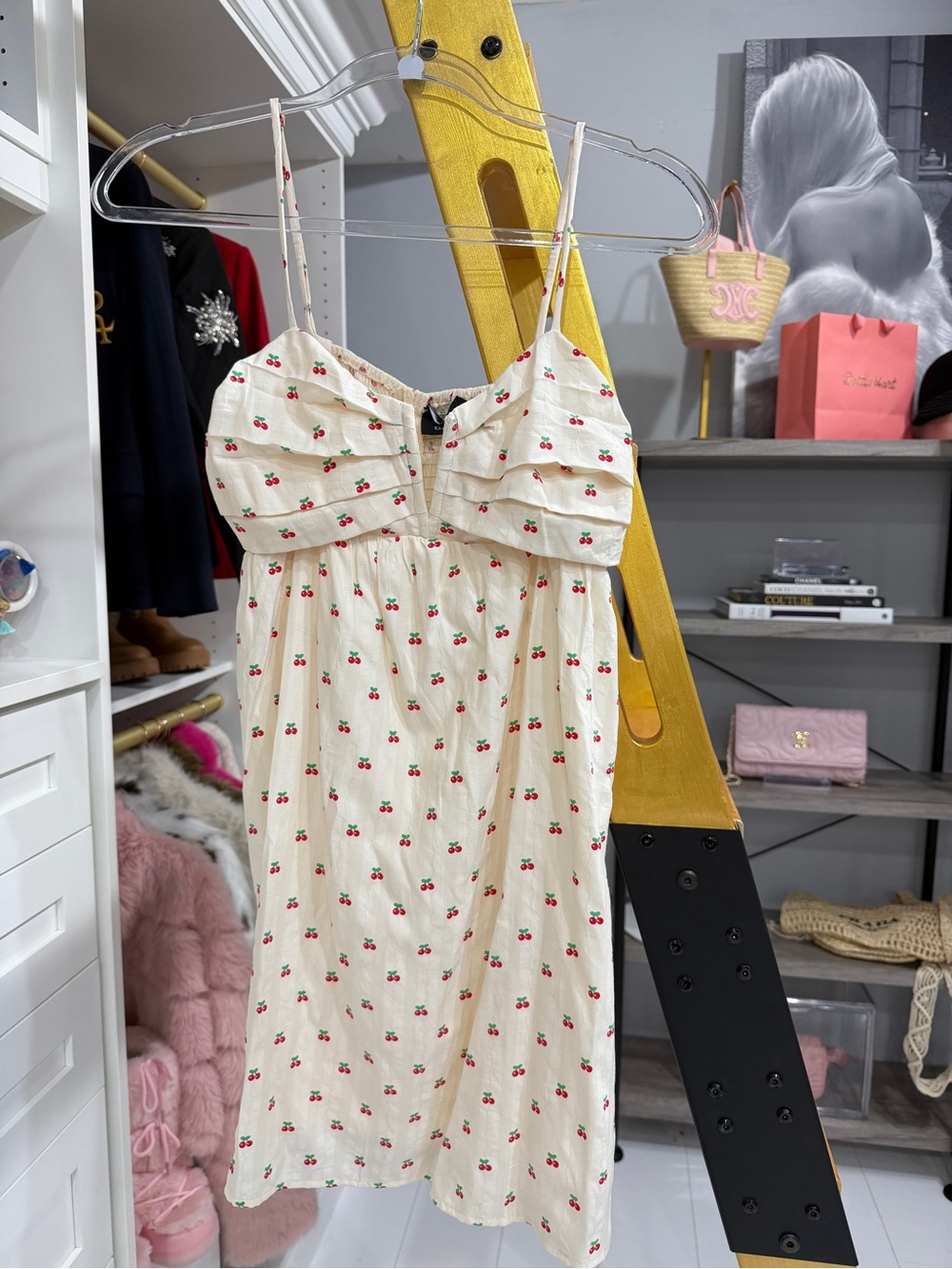 Vici Cream Mini Dress with Red Cherry Print